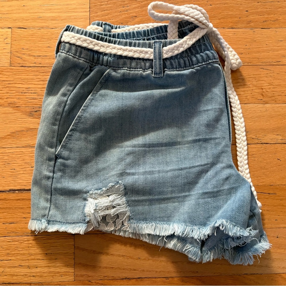 Aerie Rope Belt Denim Shorts Small Petite – Frayed Hem - Picture 5 of 6